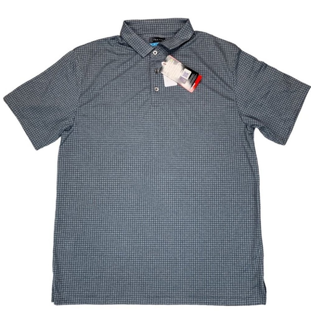 PGA Tour Mens Short Sleeve Casual Polo Shirt Mini Window Pane Heather Gray L